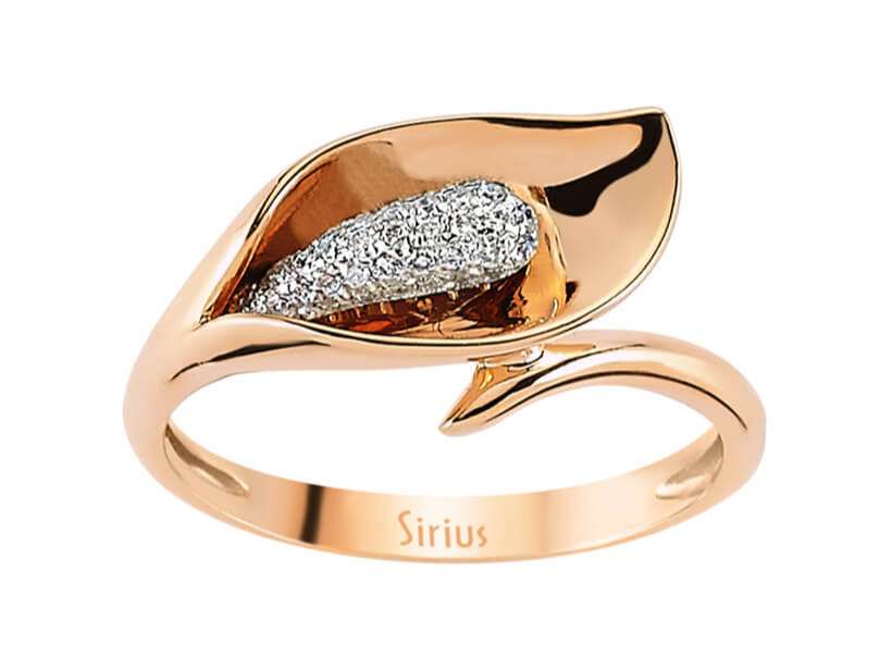 Bague racine de dragon en or rouge et blanc 14 carats avec diamant total de 0,12 carat