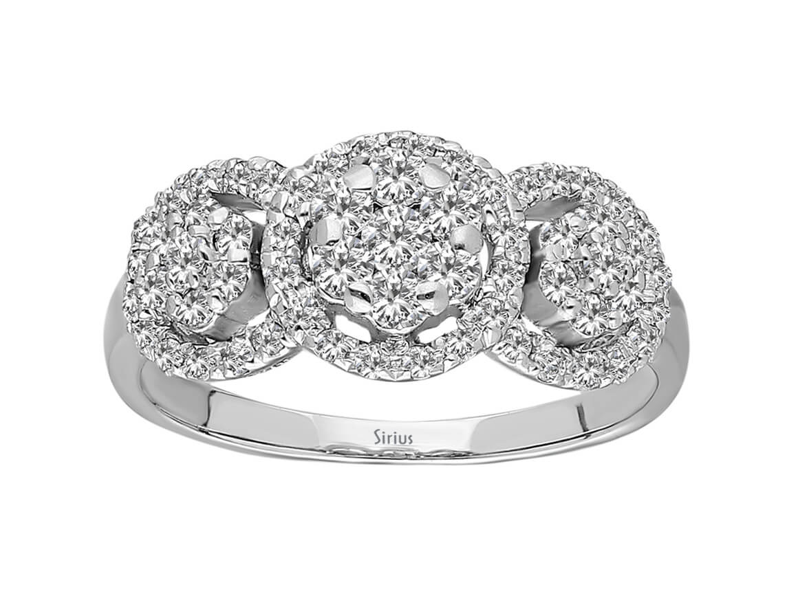 Bague trio de fleurs en or blanc 14 carats avec diamants de 0,55 carat au total