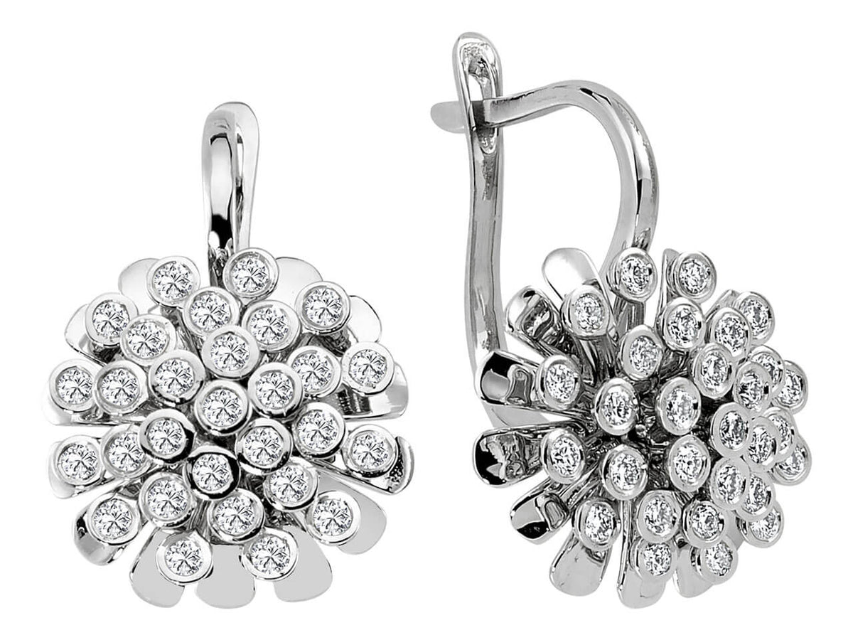 Diamant Blumig Ohringe in 14 K Weißgold - handgefertigter Diamantschmuck aus Feingold | Sirius Diamant