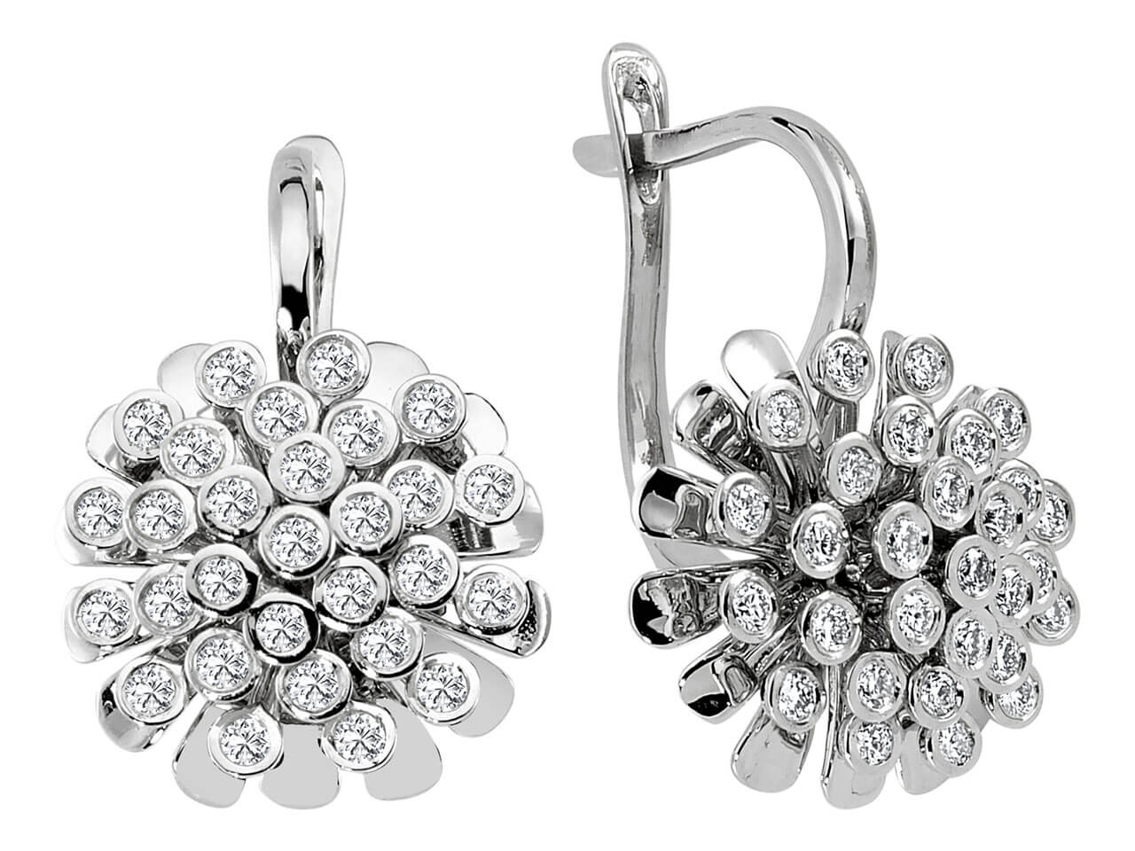 Boucles d'oreilles florales en diamant en or blanc 14 carats