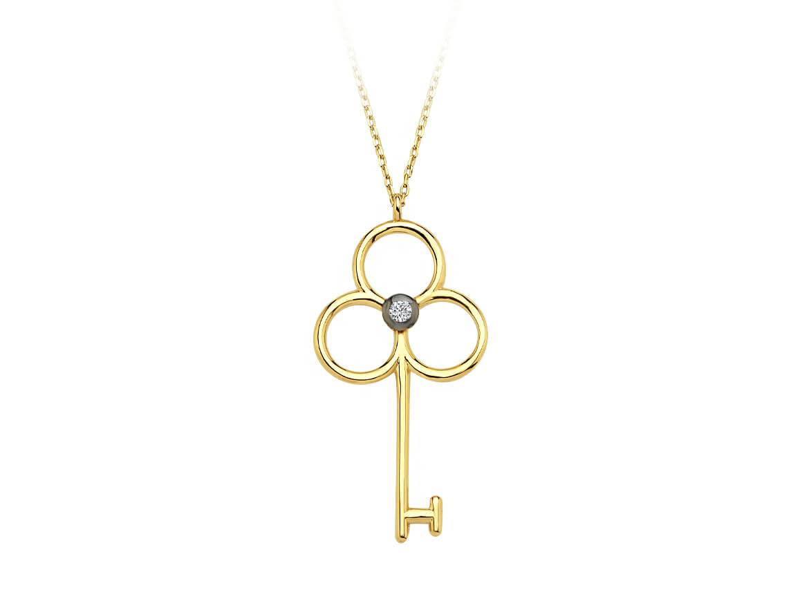 Diamant Schlüssel Collier - handgefertigter Diamantschmuck aus Feingold | Sirius Diamant
