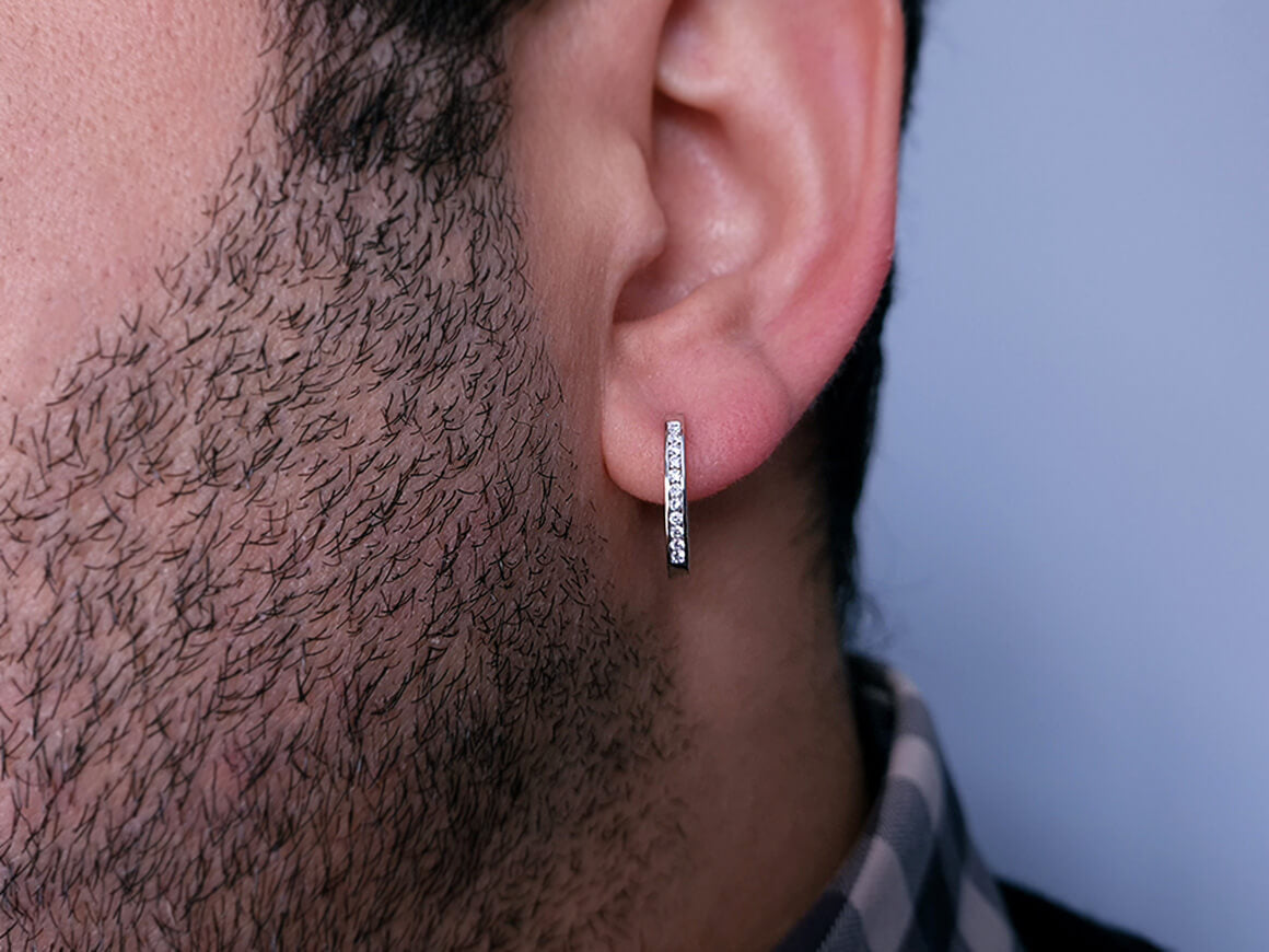 0.13 carat diamond men's hoop earrings in 333 8 carat white gold