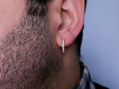 0.13 carat diamond men's hoop earrings in 333 8 carat white gold