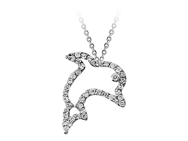 Diamond dolphin necklace in 333 8 carat white gold