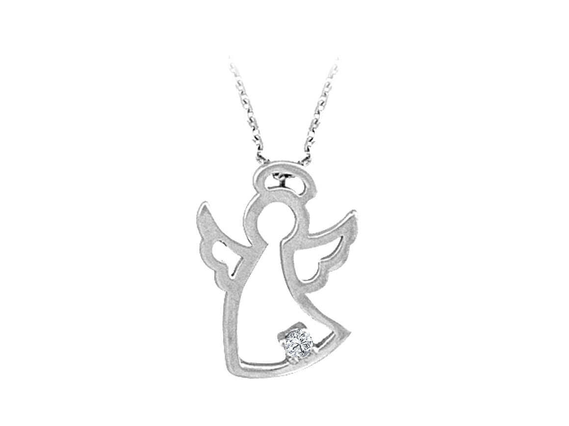 0.02 carat diamond angel necklace in 585 14 carat white gold
