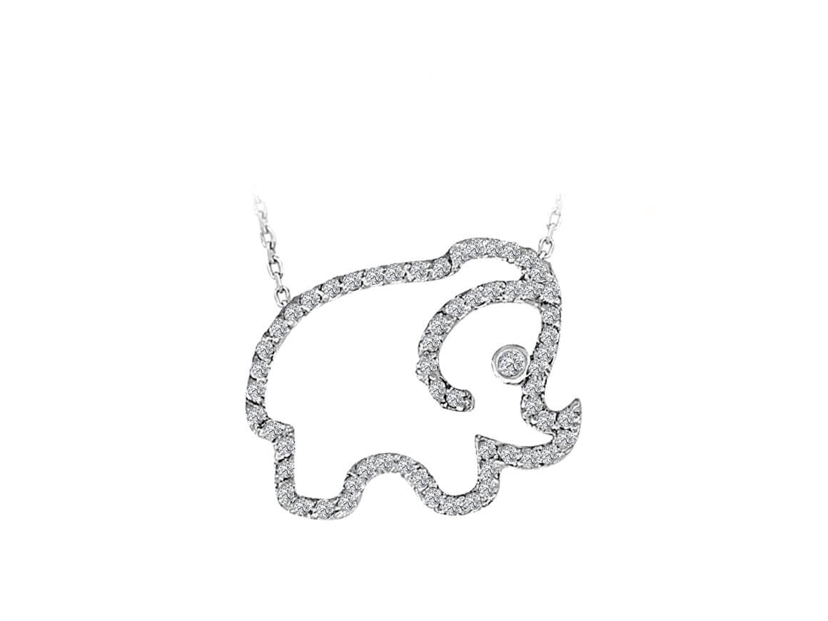 0.19 carat diamond elephant necklace in 14 carat white gold