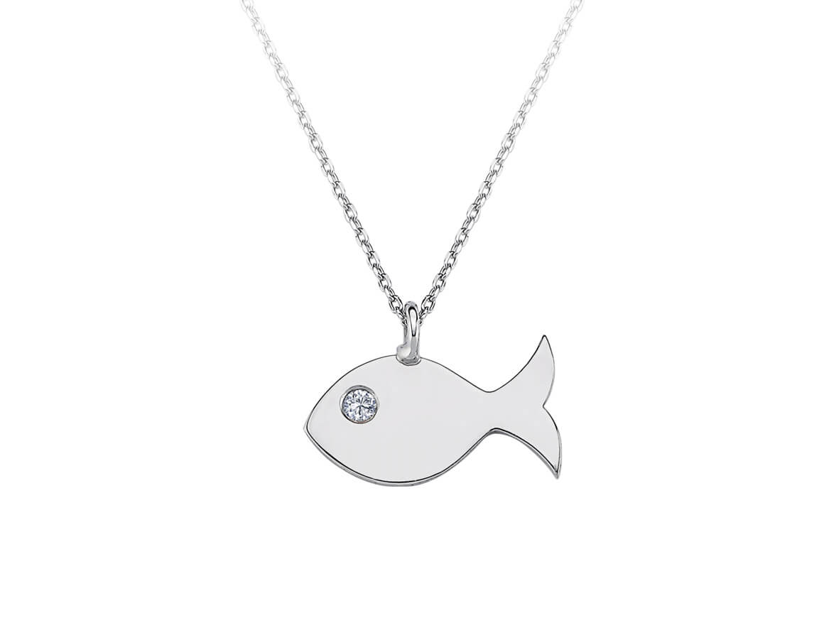 0,01 Karat Diamant Fisch Collier in 585er 14 Karat Weißgold - handgefertigter Diamantschmuck aus Feingold | Sirius Diamant