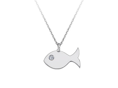 0.01 carat diamond fish necklace in 585 14 carat white gold