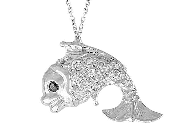 Collier poisson diamant en or blanc 333 8 carats