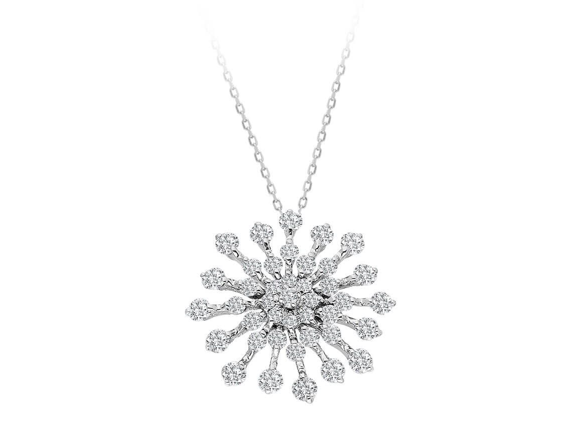 Collier flocon de neige en or blanc 14 carats avec diamants de 0,80 carat