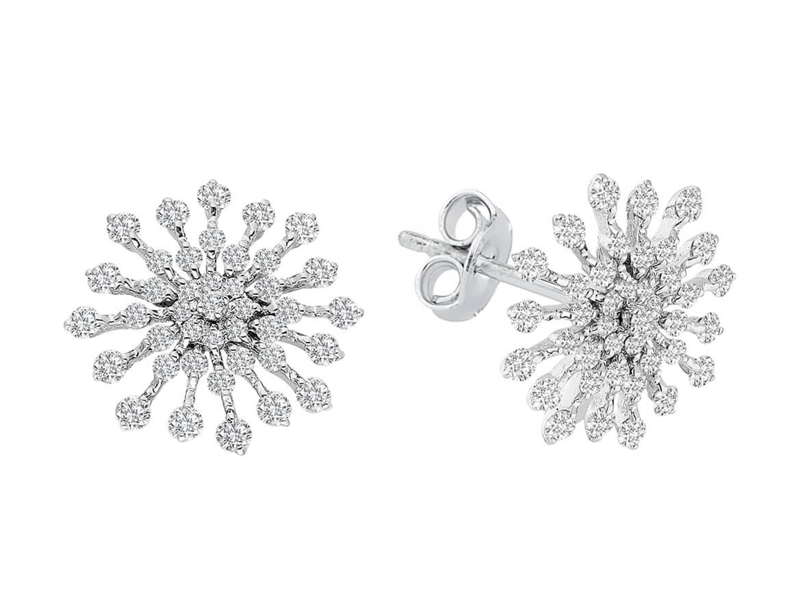 1.60 carat diamond snowflake stud earrings in 14 K white gold
