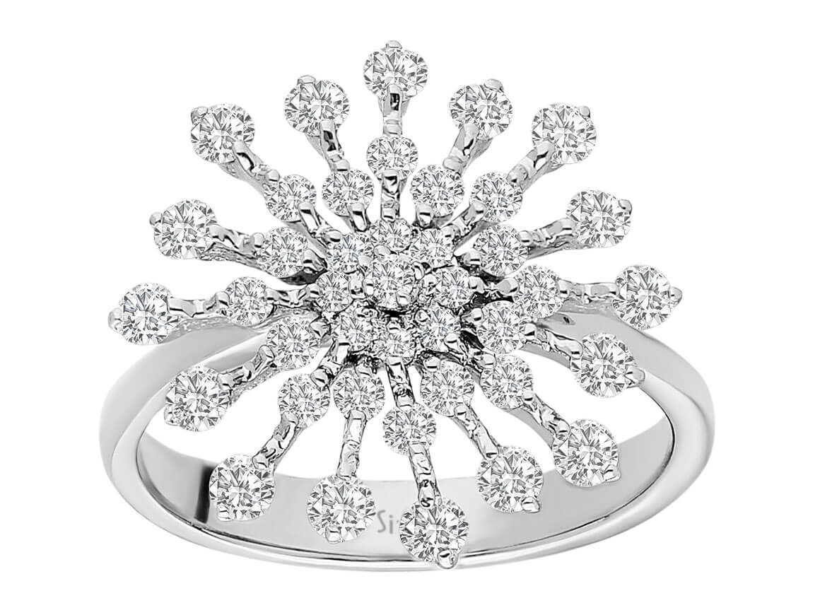 Large diamond snowflake ring in 14 K white gold