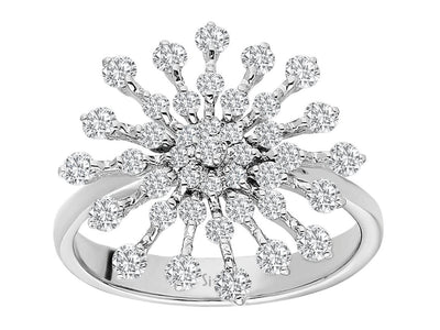 Large diamond snowflake ring in 14 K white gold