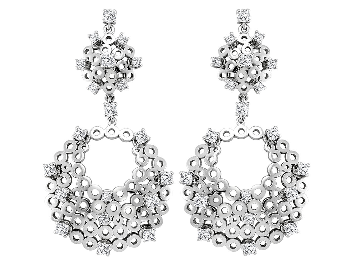 Diamond moon earrings in 14 K white gold