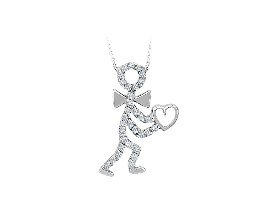 Collier en forme de bonhomme allumette avec diamant de 0,19 carat en or blanc 14 carats