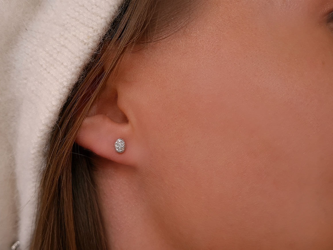 0.08 Carat Diamond Oval Earrings