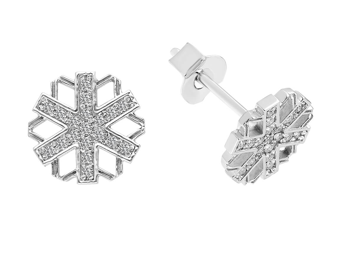 Diamant Schneeflocke Ohrstecker - handgefertigter Diamantschmuck aus Feingold | Sirius Diamant
