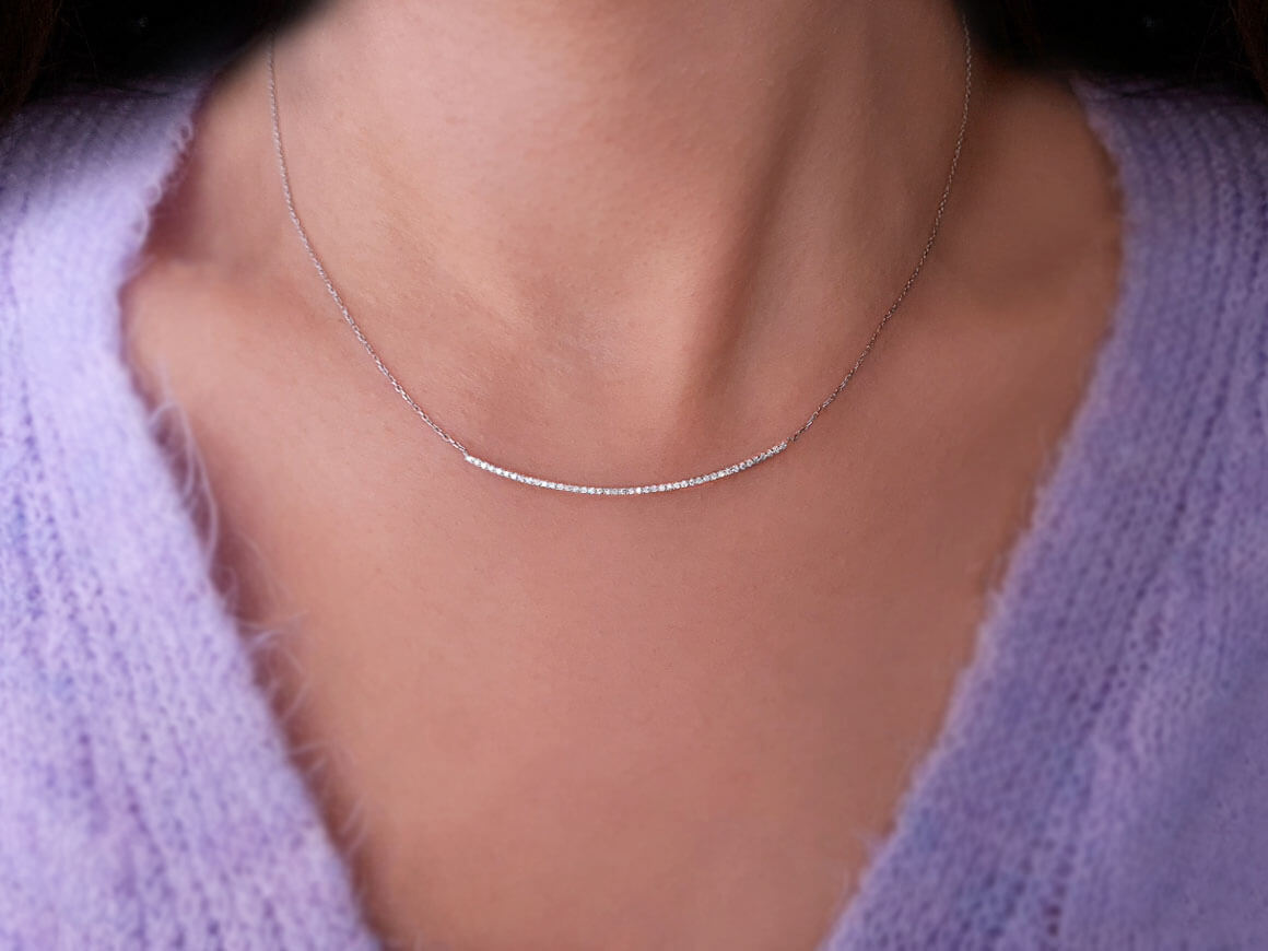 F Farbe 0,12 Karat Diamant Tennis Collier in 585er 14 Karat Weißgold – handgefertigter Diamantschmuck aus Feingold | Sirius Diamant
