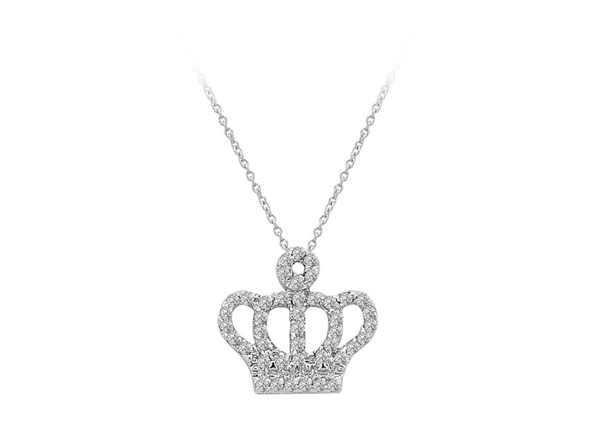 Collier couronne royale en or blanc 585 14 carats avec diamants de 0,18 carat au total