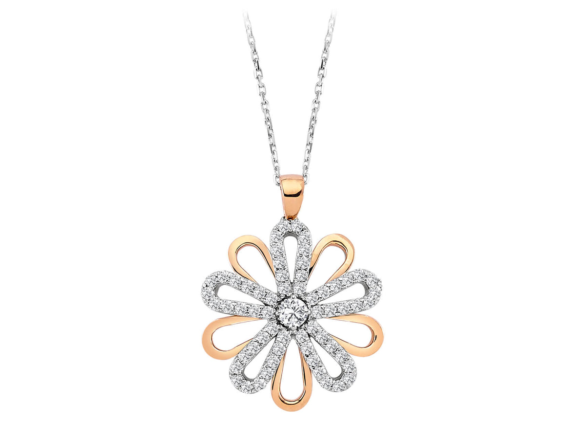 Diamant Gänseblümchen Collier in 585er 14 Karat Rot- und Weißgold - handgefertigter Diamantschmuck aus Feingold | Sirius Diamant
