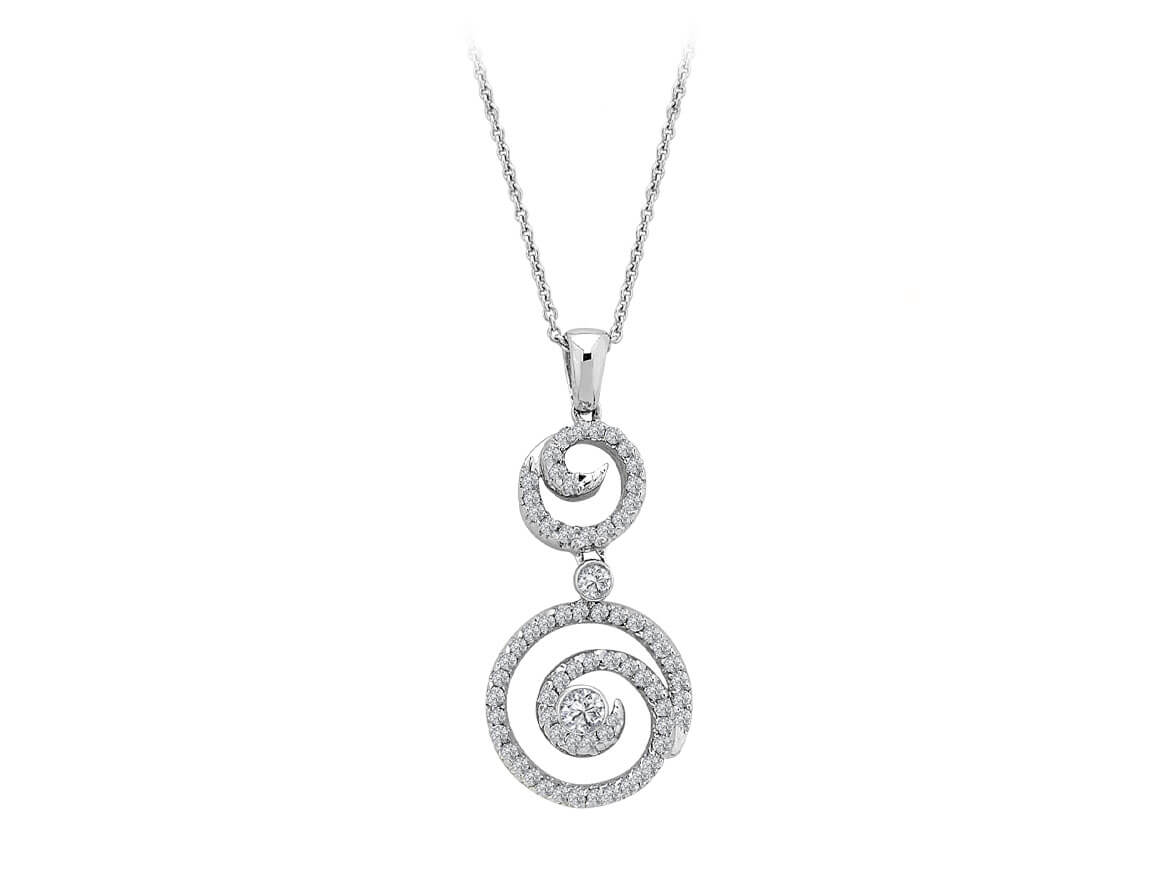 Diamond double lava necklace in 14 K white gold