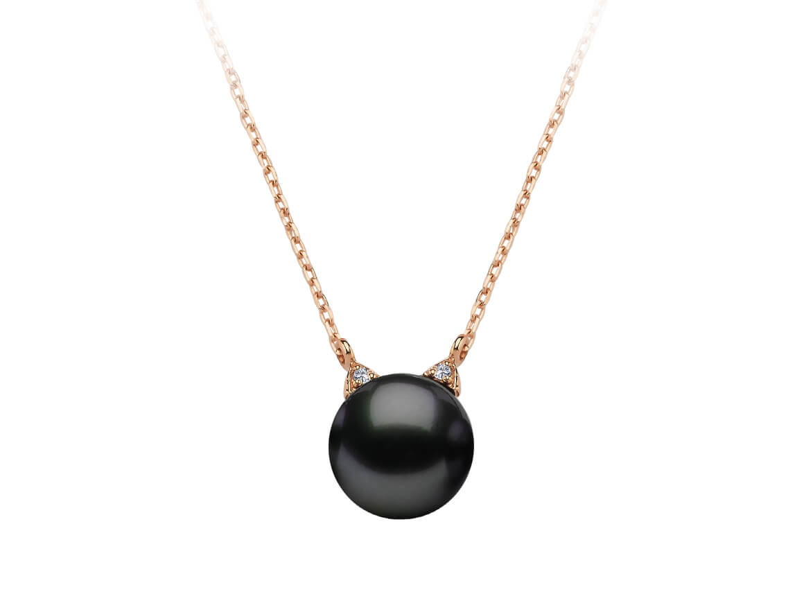 Diamond and Black Pearl Cat Necklace