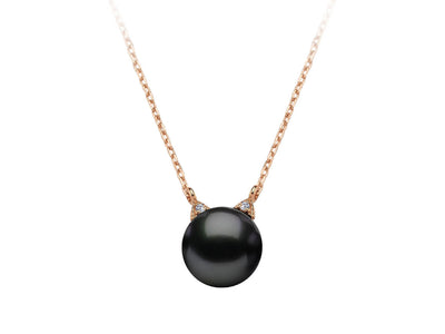 Diamond and Black Pearl Cat Necklace