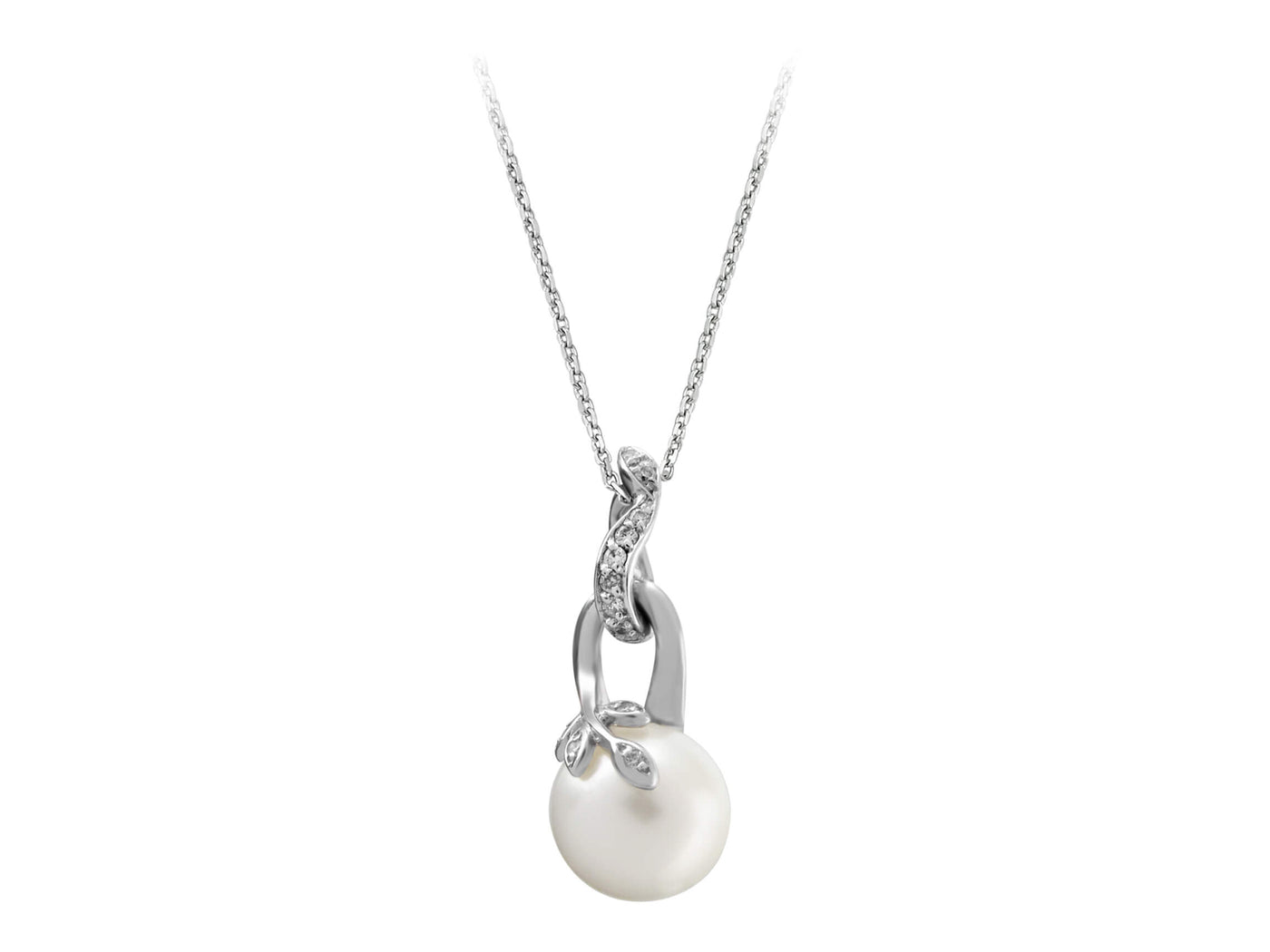 Diamond and pearl necklace in 585 14 carat white gold