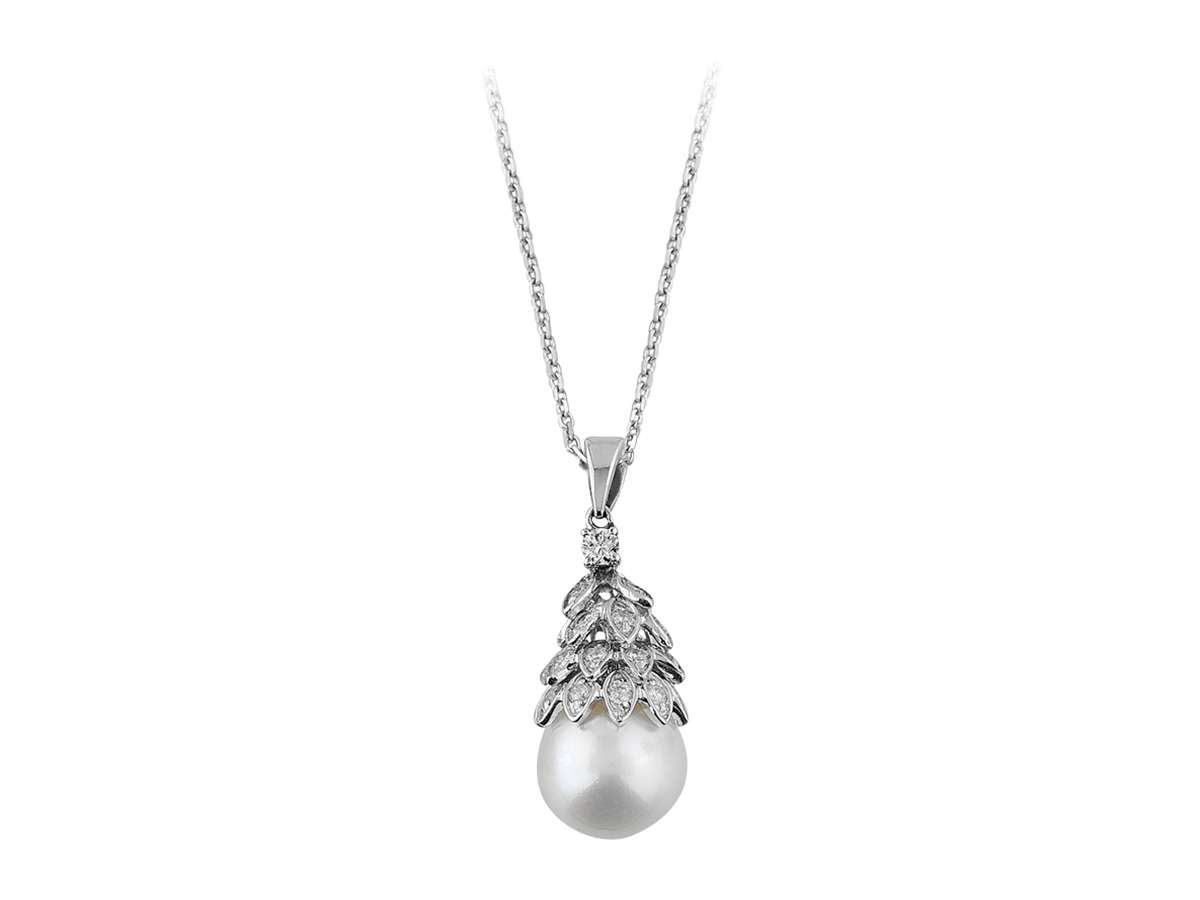 Diamant und Perle Collier in 585er 14K Weißgold – handgefertigter Diamantschmuck aus Feingold | Sirius Diamant