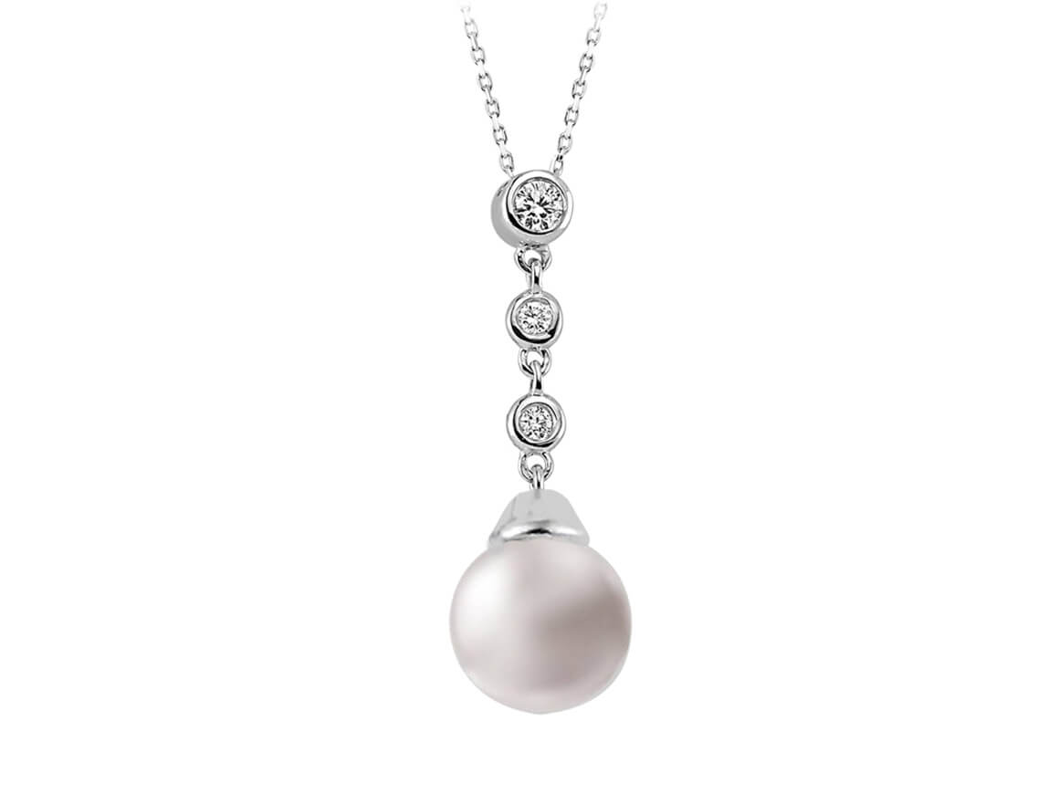 Diamant und Perle Collier in 14 Karat Weißgold - handgefertigter Diamantschmuck aus Feingold | Sirius Diamant