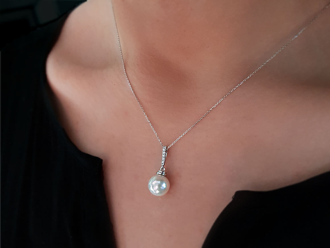Diamant und Perle Collier in 14 K Weißgold - handgefertigter Diamantschmuck aus Feingold | Sirius Diamant
