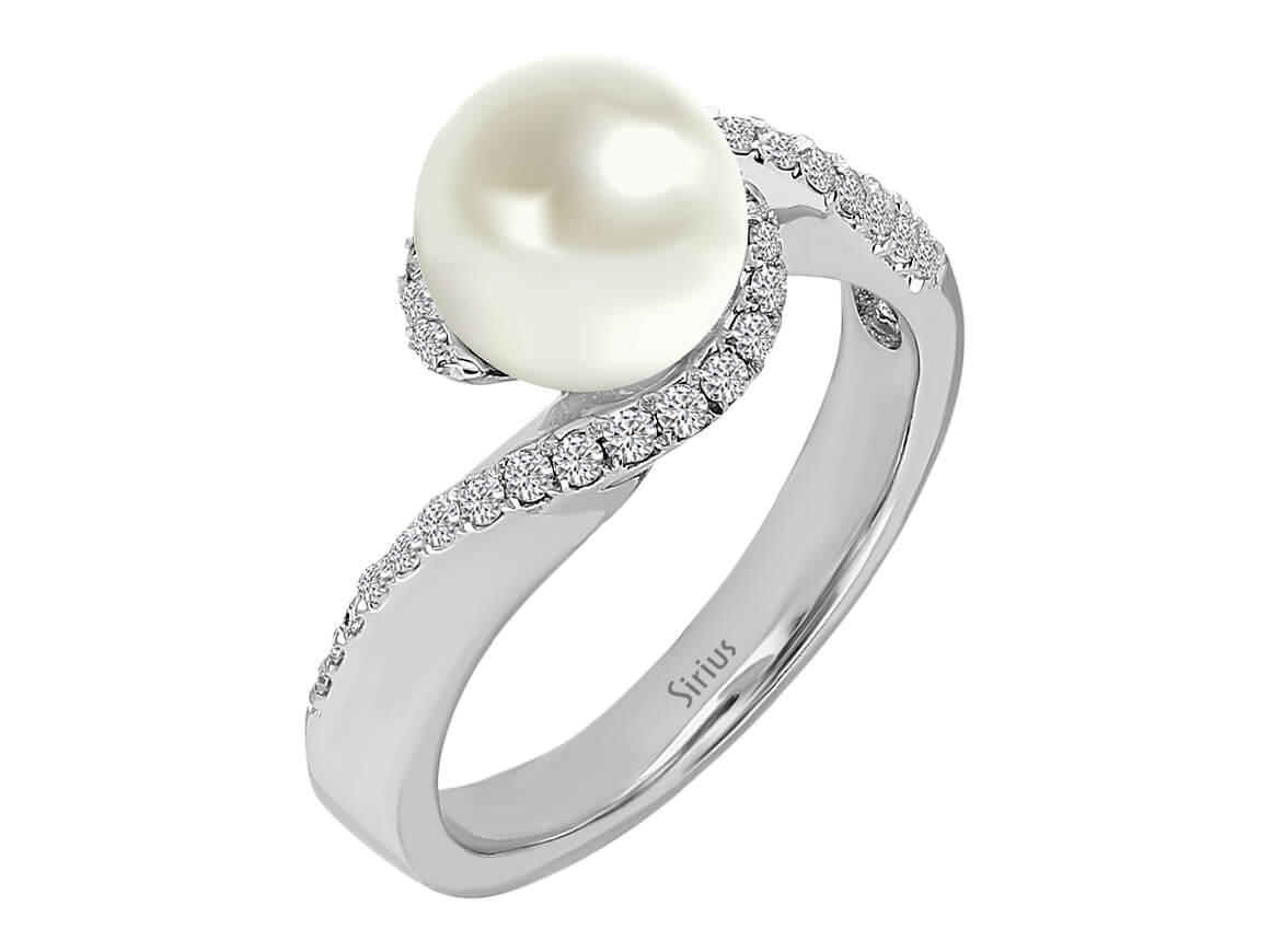 0.25 total carat diamond and pearl ring in 14K white gold