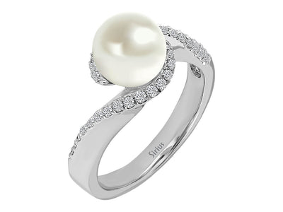 0.25 total carat diamond and pearl ring in 14K white gold