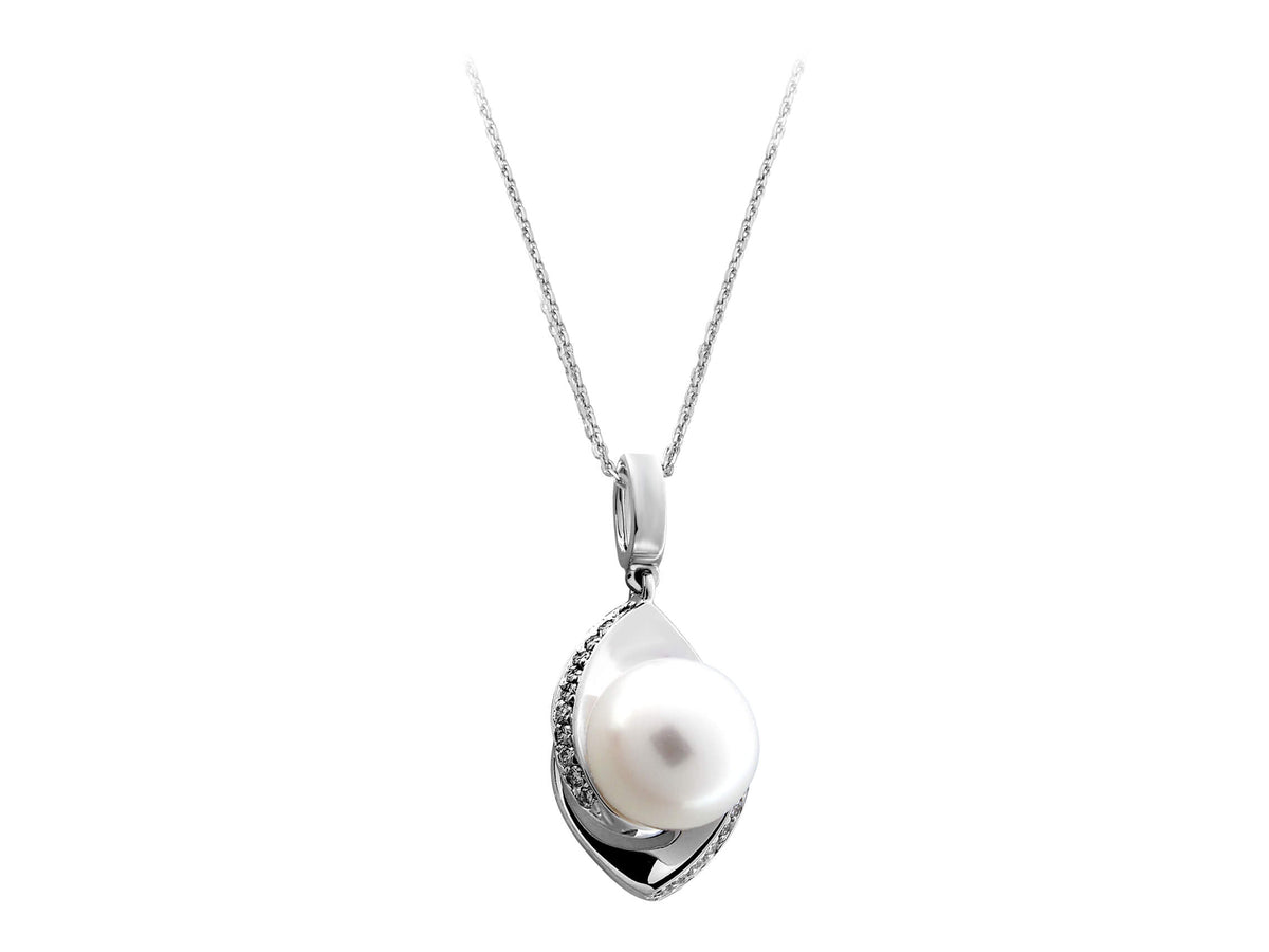 Diamant und Perle Colier in 585er 14K Weißgold - handgefertigter Diamantschmuck aus Feingold | Sirius Diamant