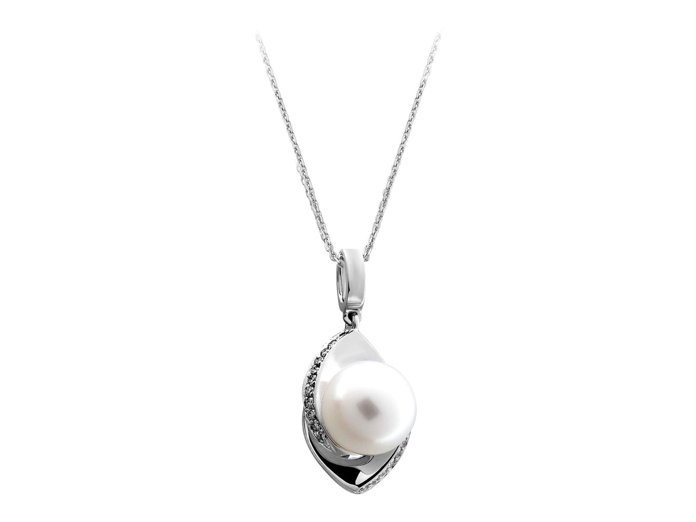 Diamond and pearl necklace in 14K white gold