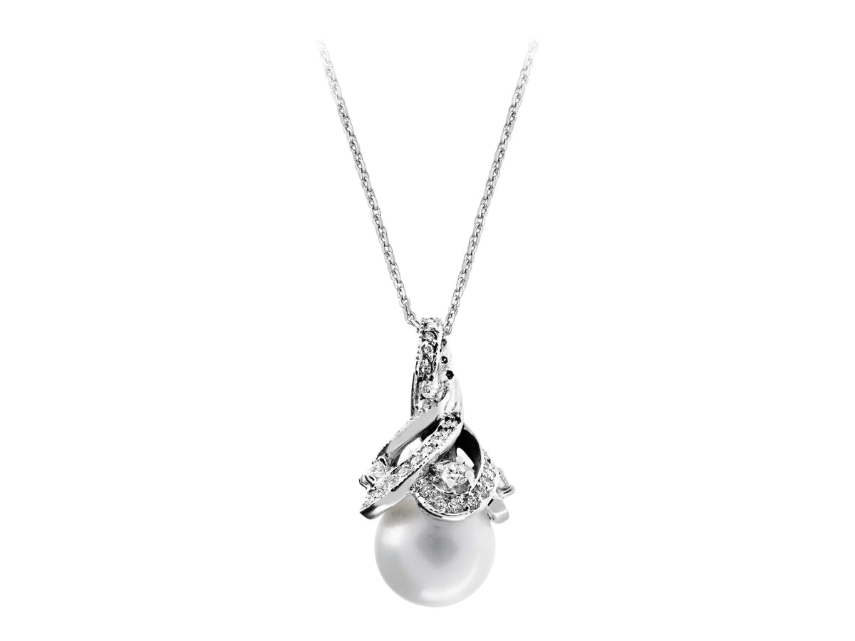0,47 Karat Diamant und Perle Collier in 585er 14K Weißgold - handgefertigter Diamantschmuck aus Feingold | Sirius Diamant