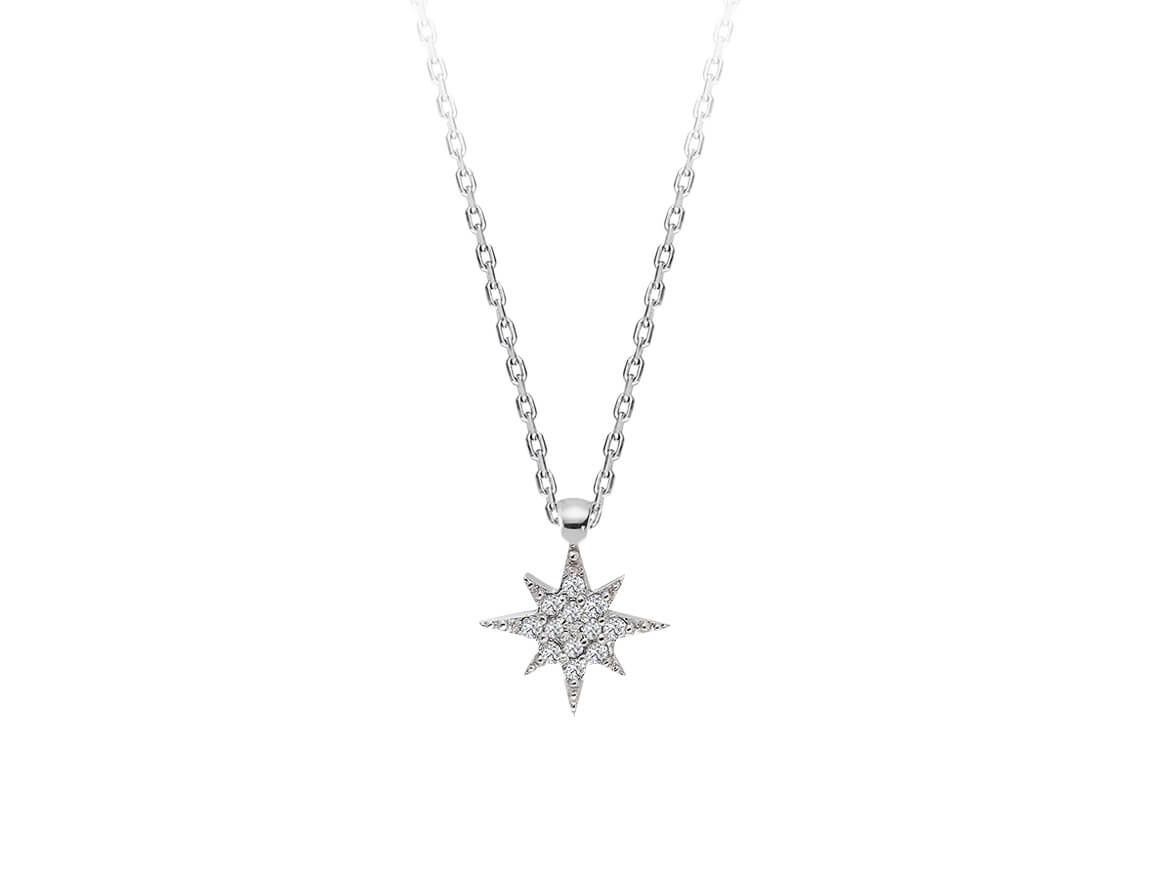 Polarstern Halskette mit 20 Diamanten in 14k Gold - handgefertigter Diamantschmuck aus Feingold | Sirius Diamant