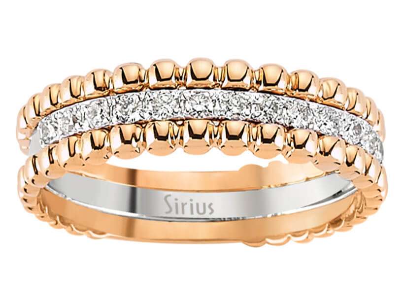 0,24 Gesamtkarat Diamant Halbrund Dreiteiliger Allianz in 585er 14K Weiß- und Rotgold - handgefertigter Diamantschmuck aus Feingold | Sirius Diamant
