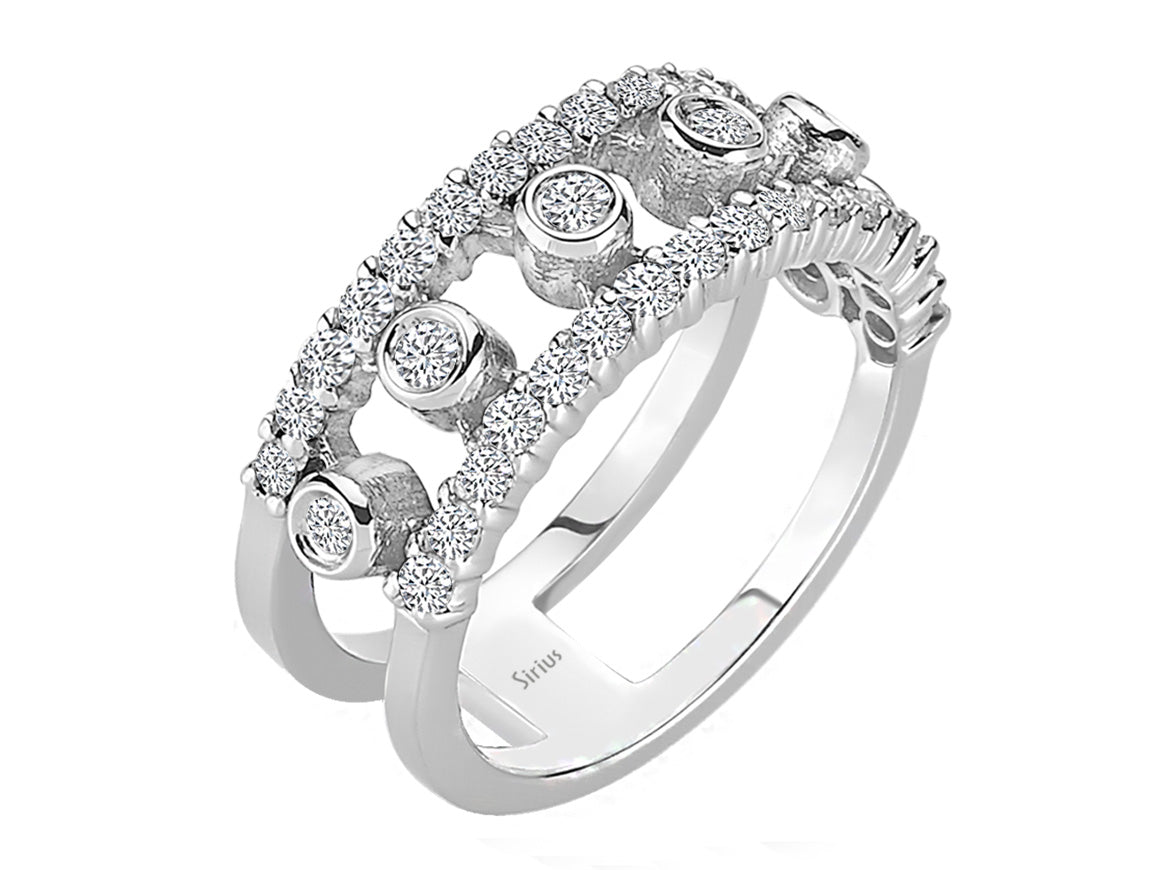 Diamond double rail ring in 18 carat white gold