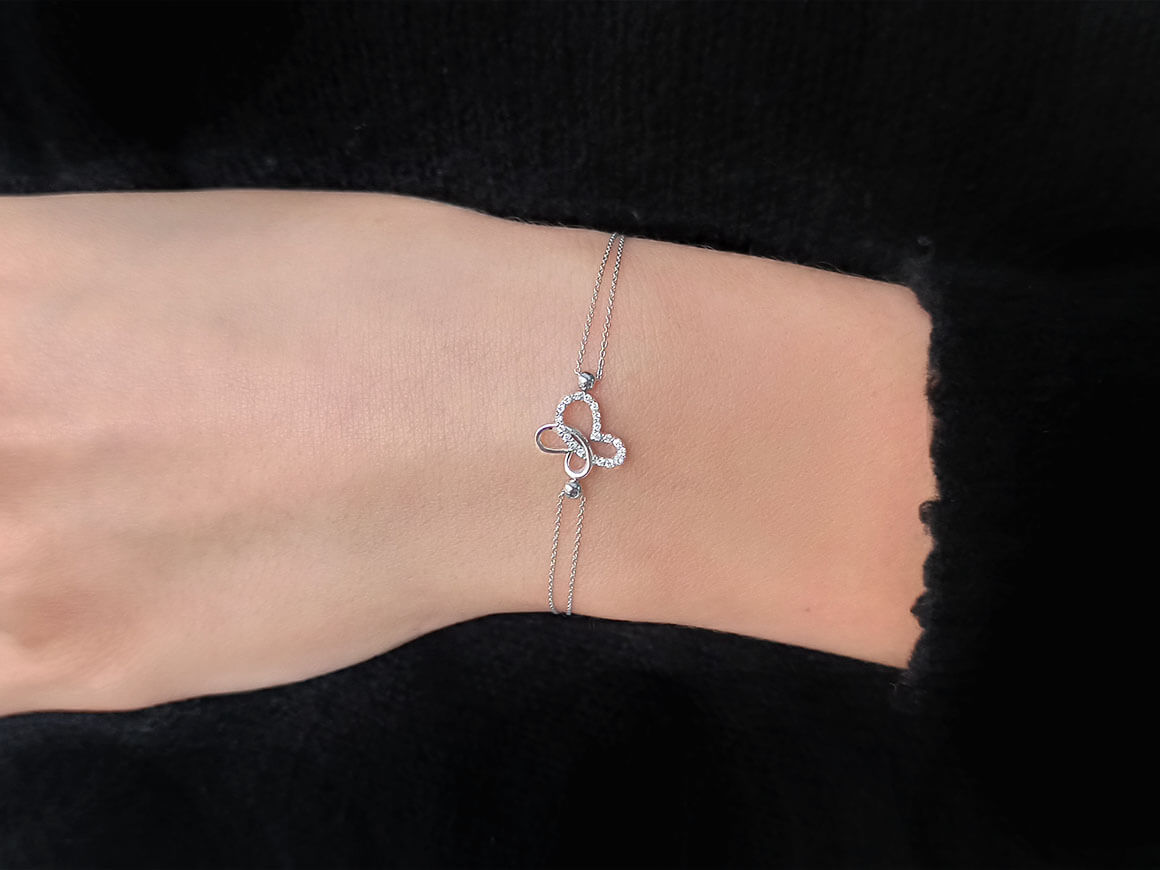 0,07 Carat Diamant Schmetterling Armband in 14K Weißgold - handgefertigter Diamantschmuck aus Feingold | Sirius Diamant