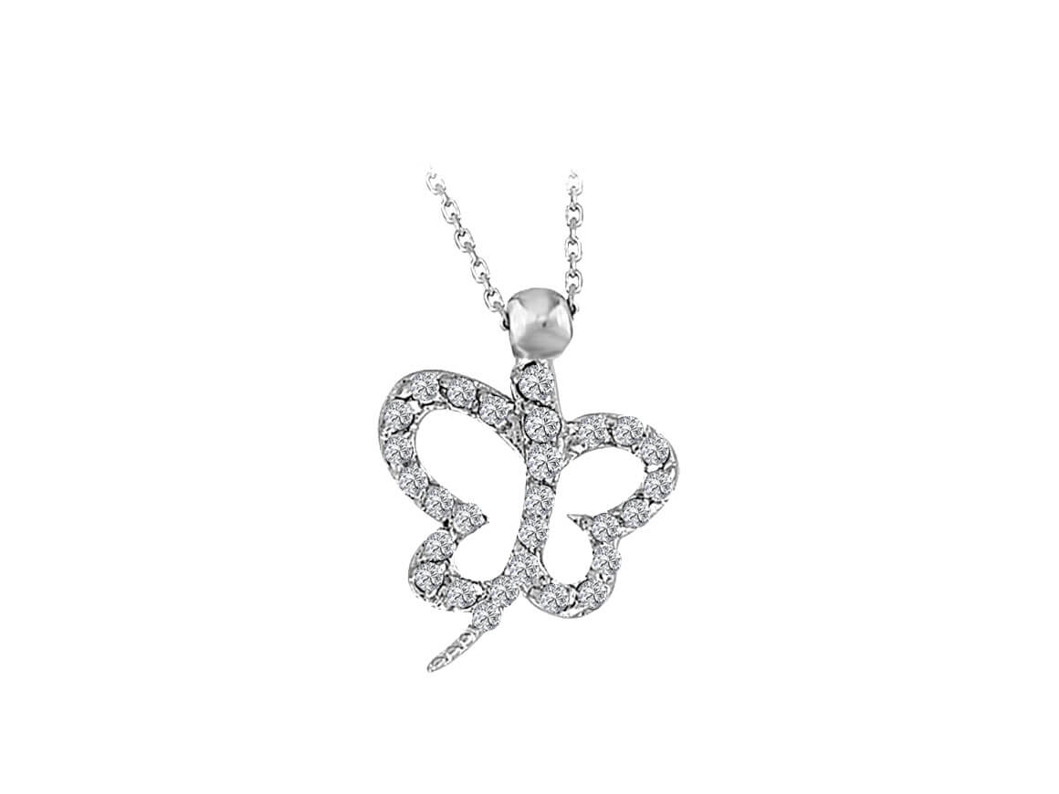 0.11 carat diamond butterfly necklace in 14 K white gold