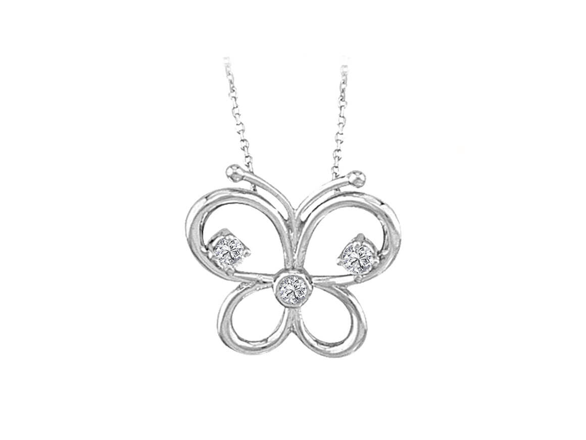 0.11 carat diamond butterfly necklace in 14 carat white gold
