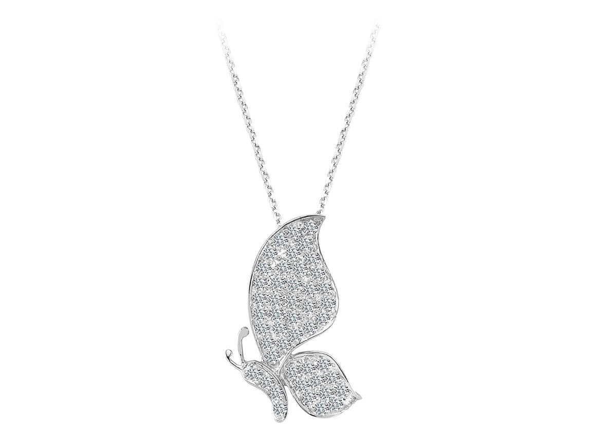 0.71 carat diamond butterfly necklace in 14 K white gold