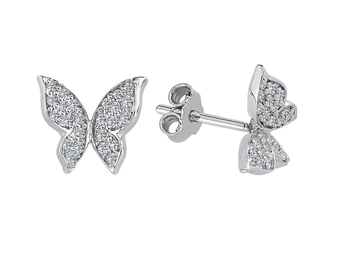 0,26 Gesamtkarat Diamant Schmetterling Ohrringe in 585er 14 Karat Weißgold - handgefertigter Diamantschmuck aus Feingold | Sirius Diamant