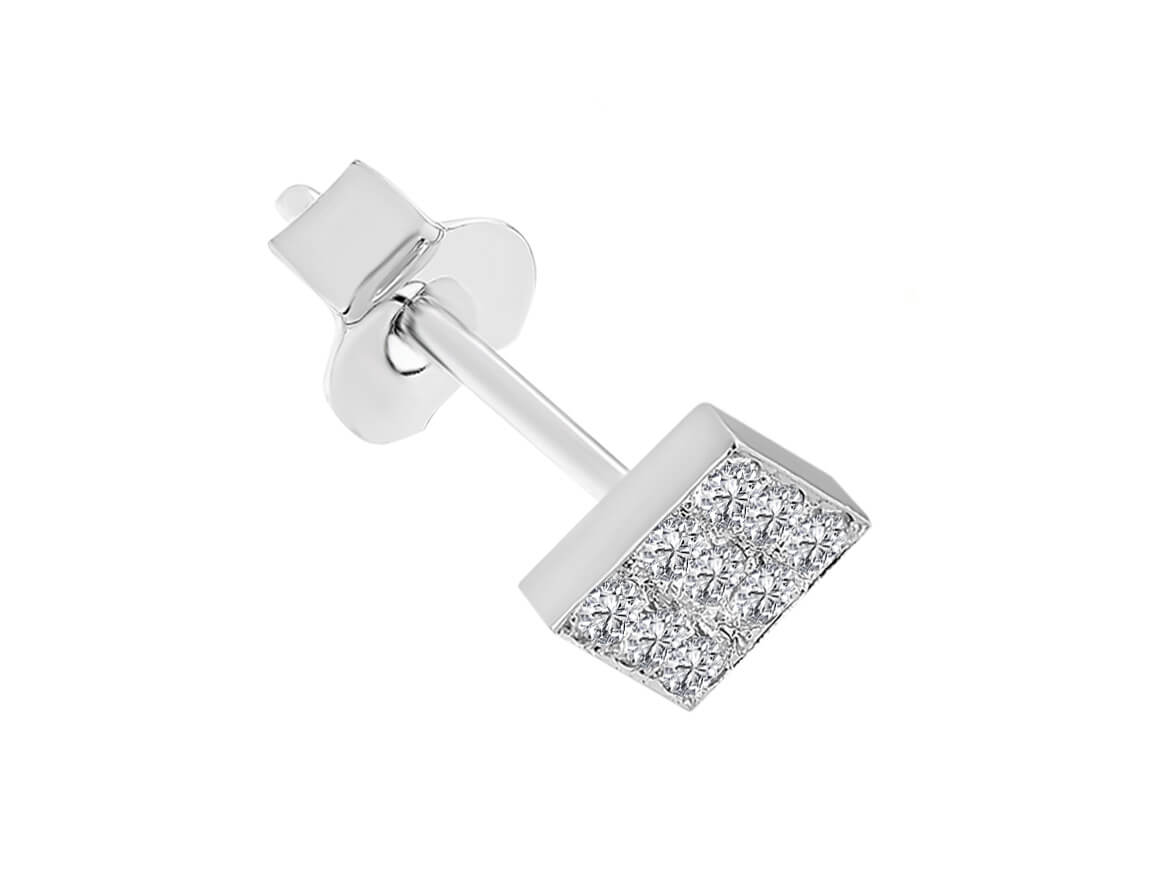 0.30 carat diamond square men's earring in 585 14 K white gold