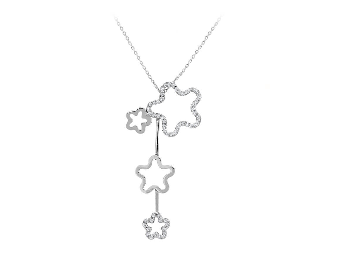0,30 Karat Diamant Stern Collier in 585er 14 Karat Weißgold - handgefertigter Diamantschmuck aus Feingold | Sirius Diamant