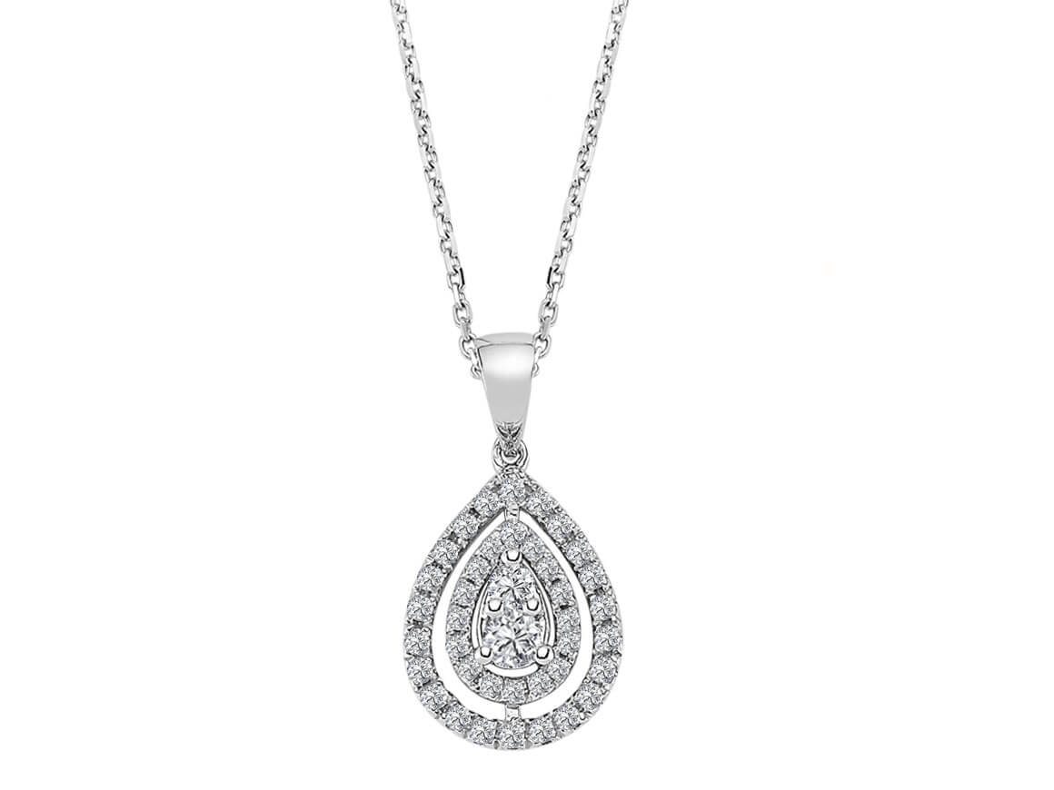 Diamond drop necklace in 14 K white gold