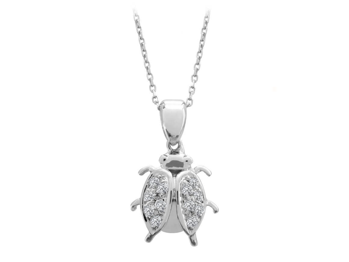 Diamond ladybug necklace in 333 8 carat white gold