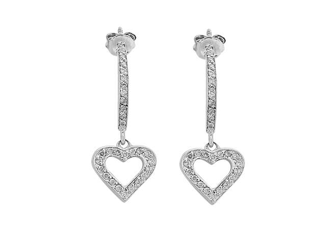 0.24 carat diamond Valentine's Day heart earrings in 14 K white gold