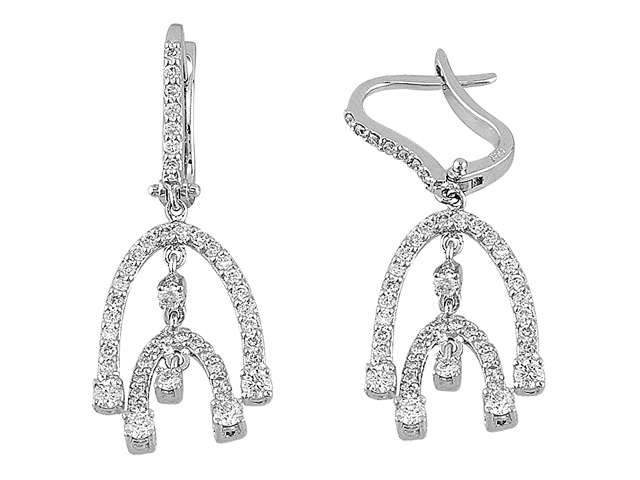 Diamond dangling earrings in 14 K white gold